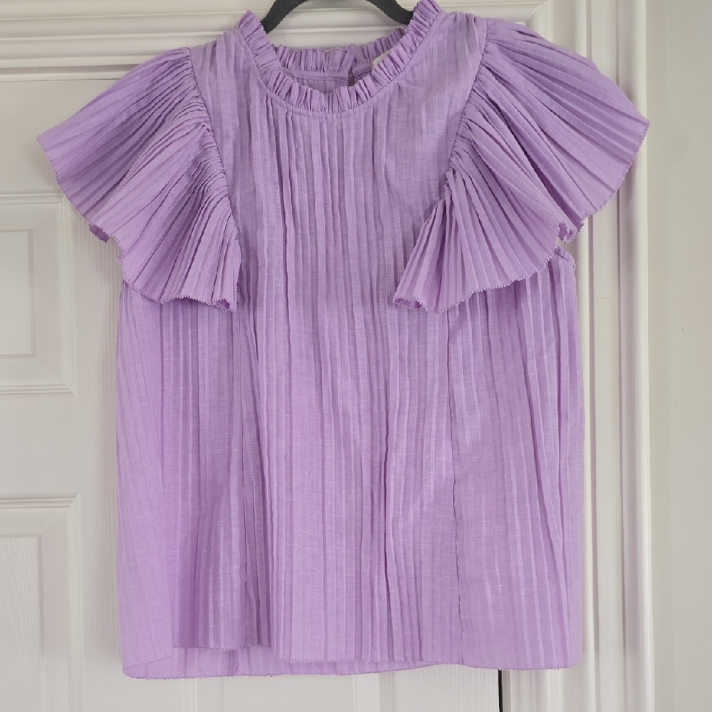 Sea New York Lavender Pleated Flutter-Sleeve Top
